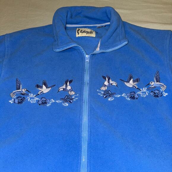 Kokopelli Fleece Jacket Blue Embroidered Birds Zip Up Men’s Size Large - Picture 4 of 11